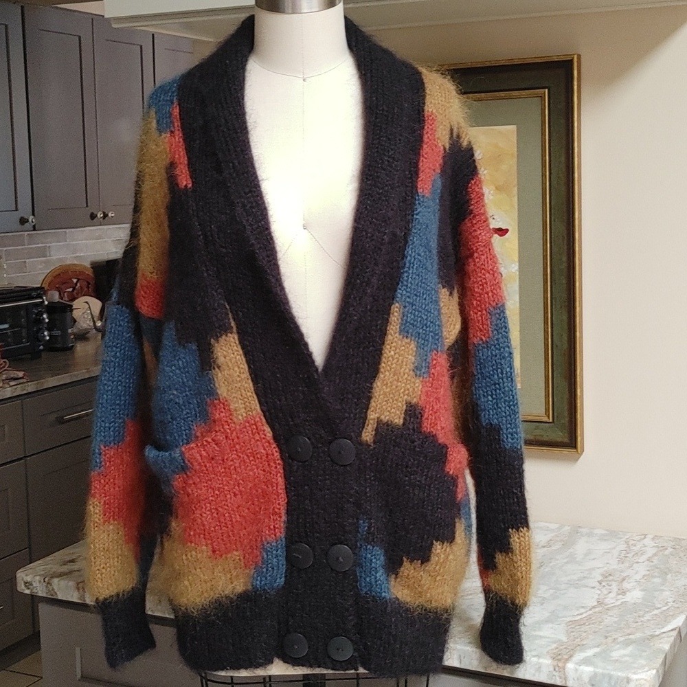 Mohair Color Block Cardigan One Size